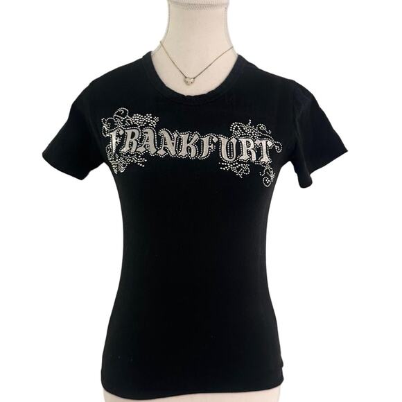 Naked Shirt Tops - Naked Shirt Vintage 2000s Frank Furt Rhinestone Baby Tee Size Small Cotton Shirt